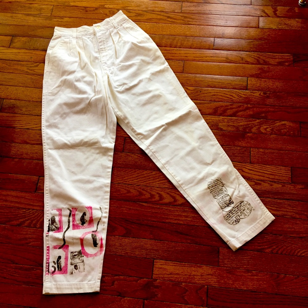 Handmade words man dreadlock black pink white jean